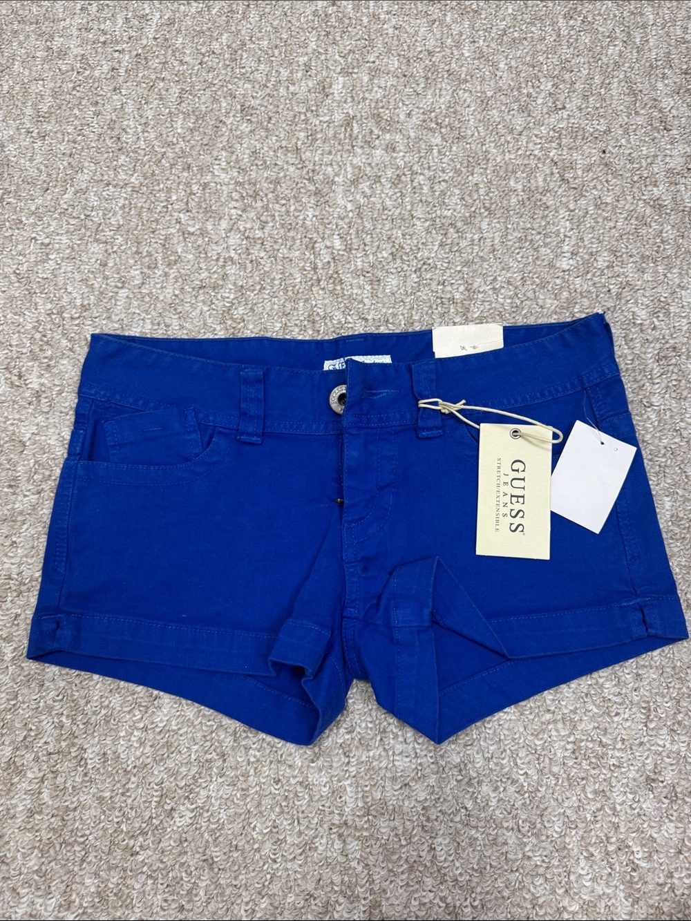 GUESS Electric Blue Low-Rise Denim Short Shorts